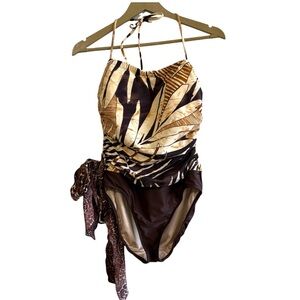 Niki Wior Women’s 14 Animal Print Halter Neck One Piece Swimsuit Resortwear